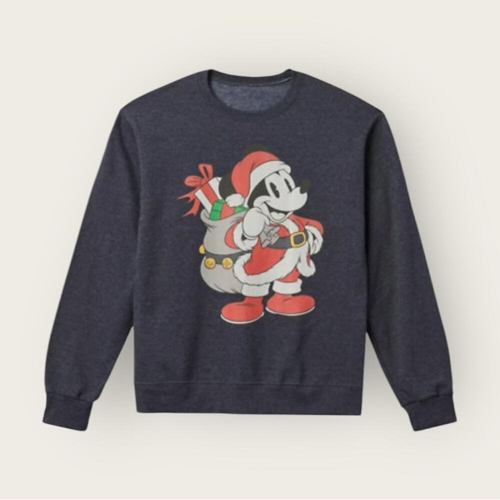 Zuni Sportswear | Mickey Mouse Santa Crewneck Sweatshirt | Dark Gray | XL